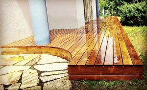 Teak-Terrassendielen 125mm, Verblendung gebogen, München, Holzbau Karampas